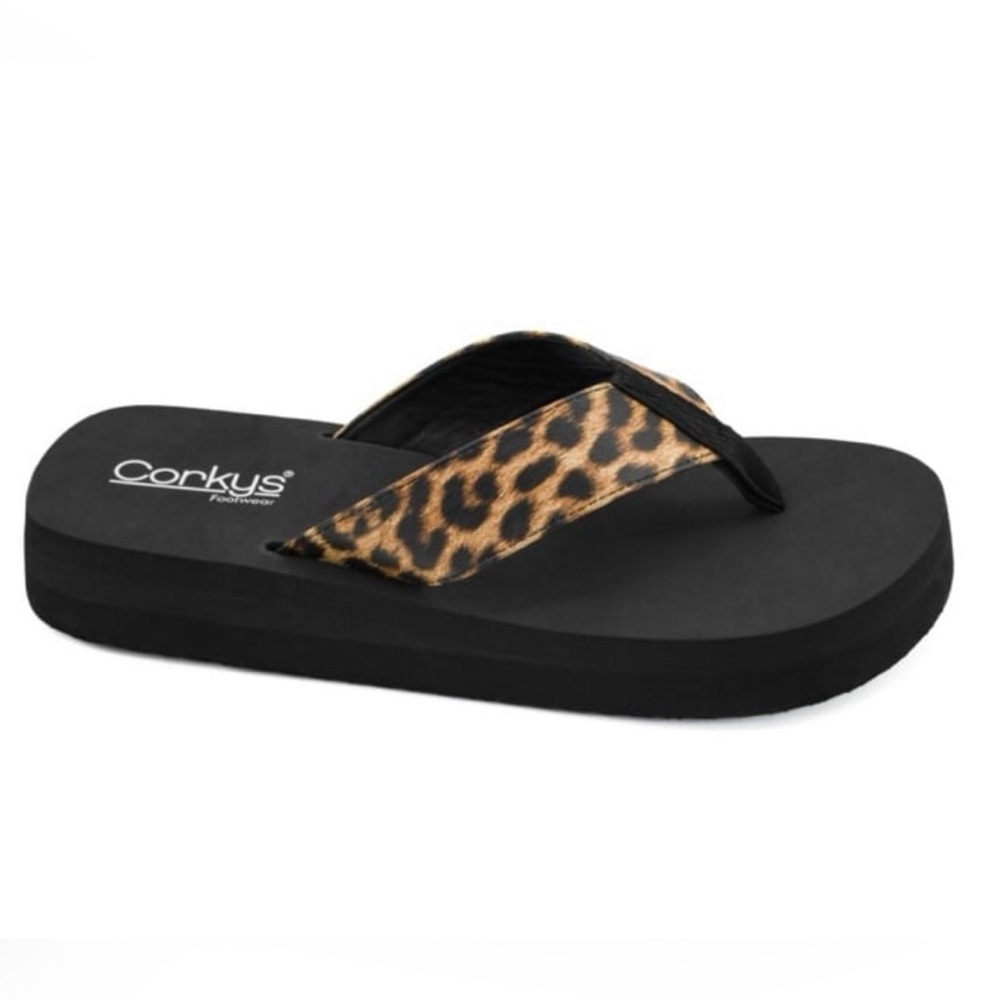 Corkys Black and Leopard Print Sandals